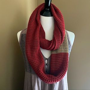 Liz Claiborne Red and Tan Knit Soft Circle Scarf
